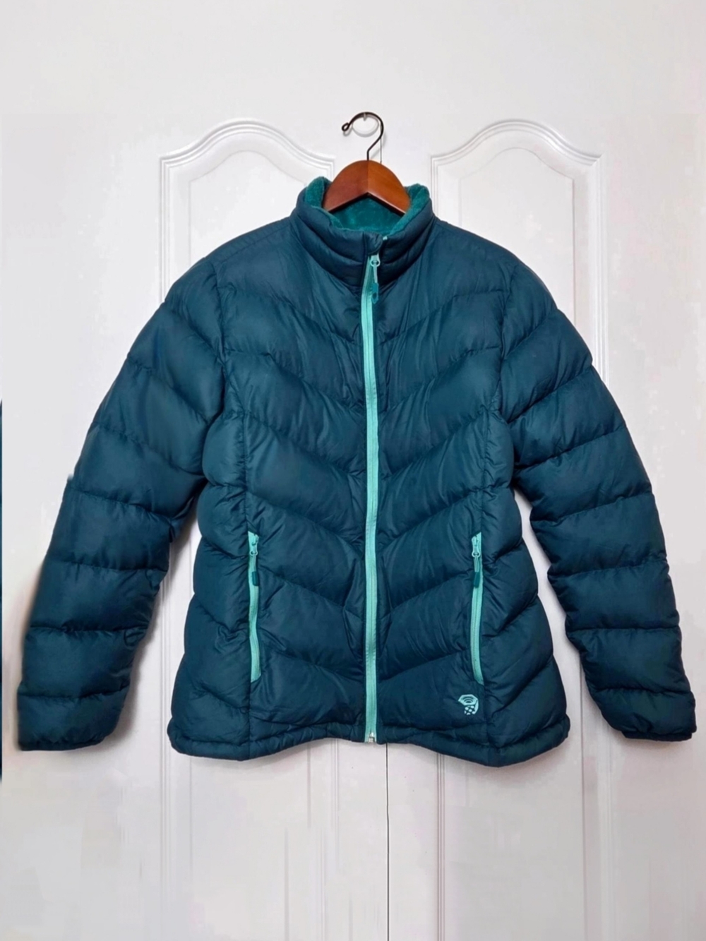 Mountain Hardwear Women's Large 650 Down Jacket Teal Blue Mint Aqua Ratio Puffer